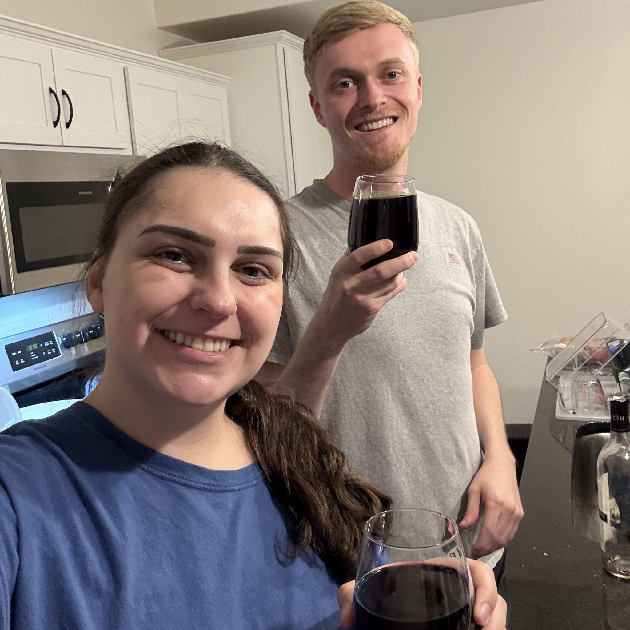 8 year anniversary and drinking the wine we had the day we got engaged. (Shane gets his wine pours from his mom!!)