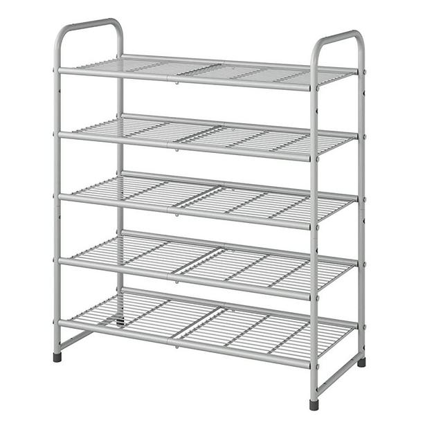 Simple Trending 5-Tier Stackable Shoe Rack, Expandable & Adjustable Shoe Organizer Storage Shelf, Wire Grid, Silver