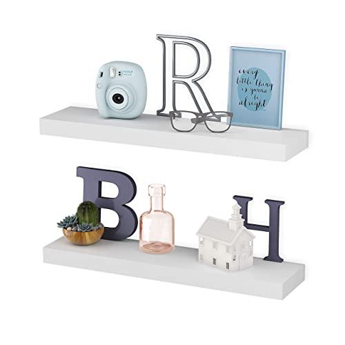 BAMEOS Floating Shelf ,Wall Shelf,Decor Wall Mounted Shelves ,Hanging Shelf Set L24xW6 for Bathroom Kitchen Living ,Kitchen,Room Bedroom Storage,White