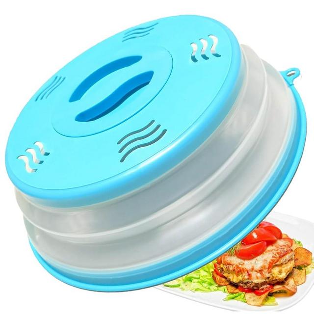 Microwave Splatter Cover Vented for Food, Splatter Guard & Colander Kitchen Gadget for Fruit Vegetables Microwave Plate Cover with Hook Hole,Dishwasher-Safe,BPA-Free Silicone & Plastic (Blue)