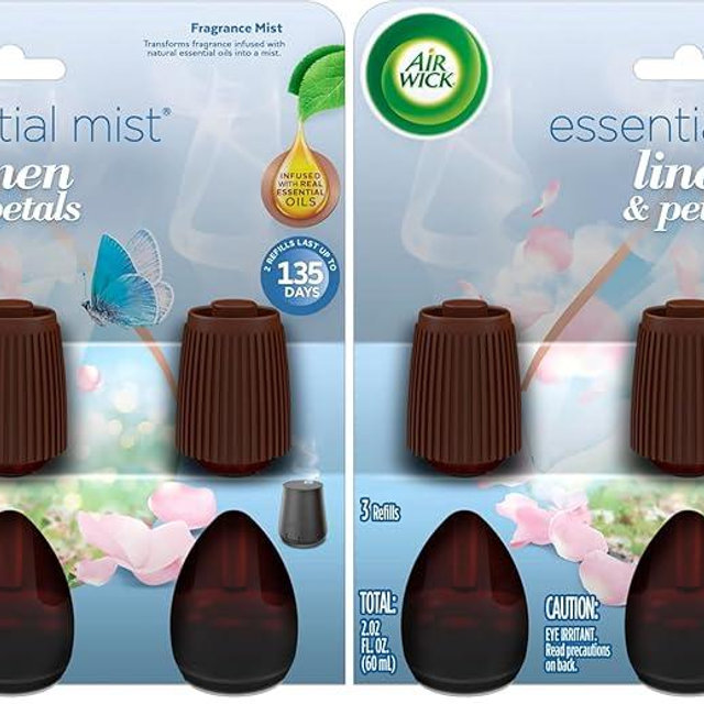Air Wick Essential Mist Refill,Linen & Petals,Air Freshener,Essential Oils,(Pack of 6)