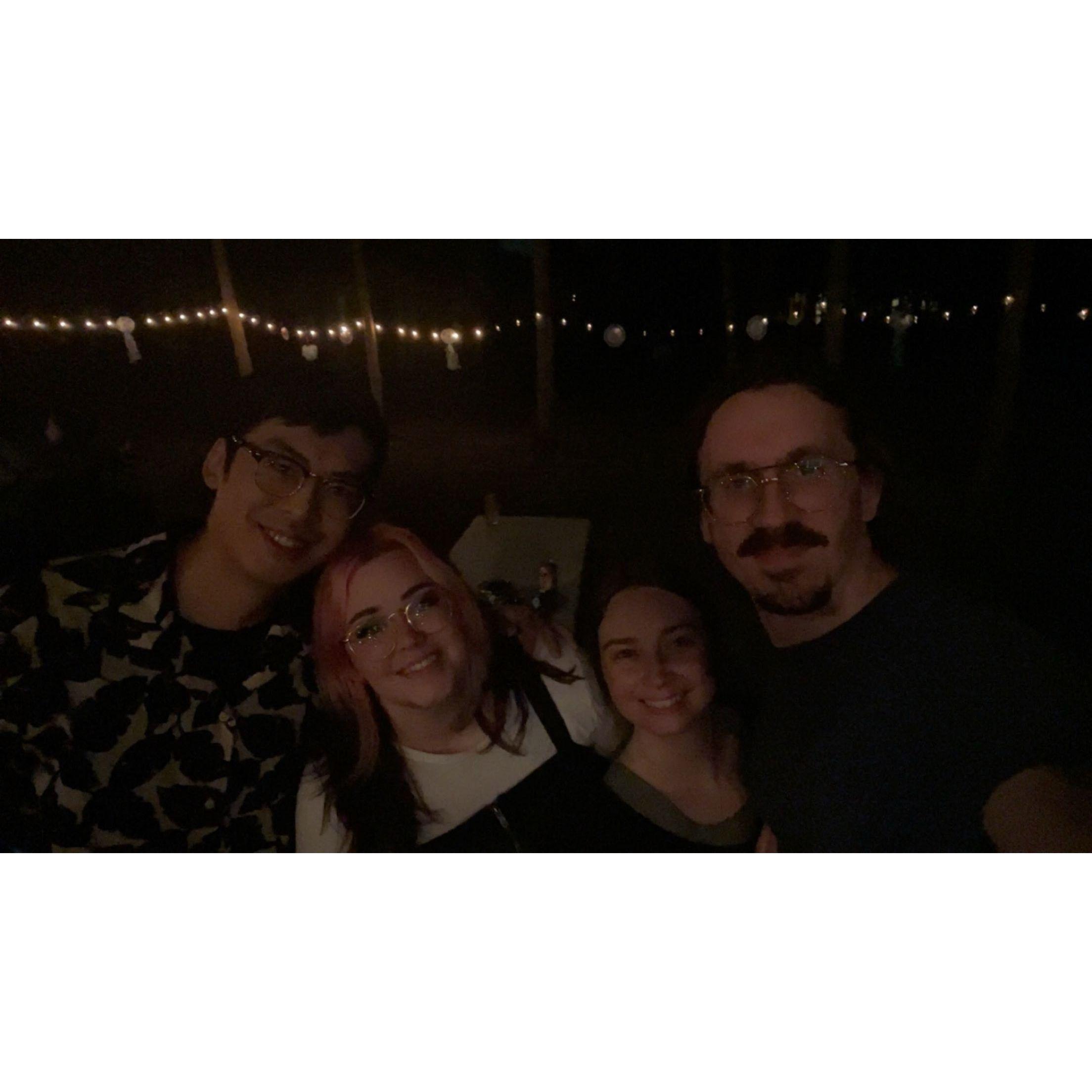 A dark but perfect picture with our friends Jessica and Baylor.