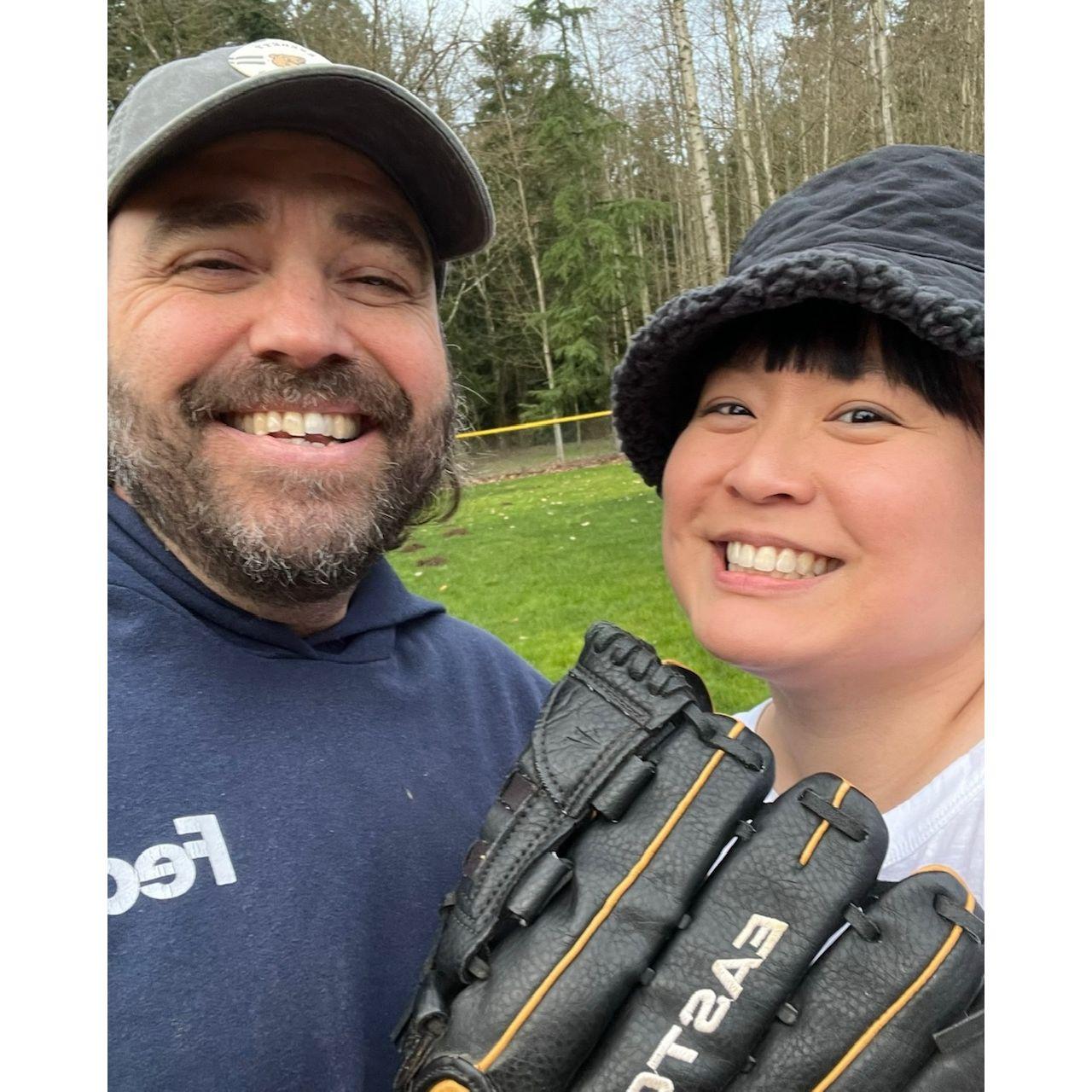 Reminiscing how we first met--playing softball - Stanwood, WA - February 2024
