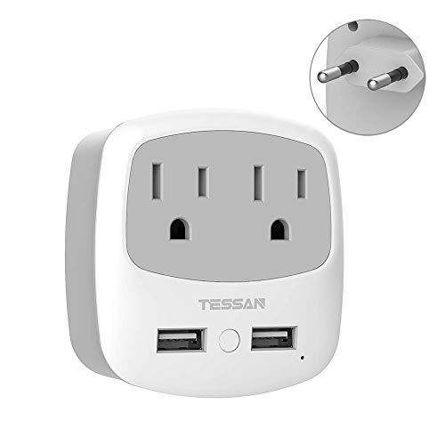 European Travel Plug Adapter, TESSAN International Power Adaptor with 2 USB 2 American Outlets, Europe Charger Adapter for US to EU Italy Spain France Germany Iceland Greece (Type C)