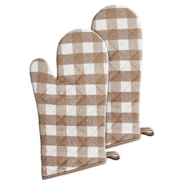 Buffalo Check Oven Mitts, 2 Pack, Taupe - 7" x 13" - Quilted Pot Holders are Heat Resistant, Machine Washable & Stain Repellant - Non-Slip for Cooking, Baking & Grilling by Achim Home Decor