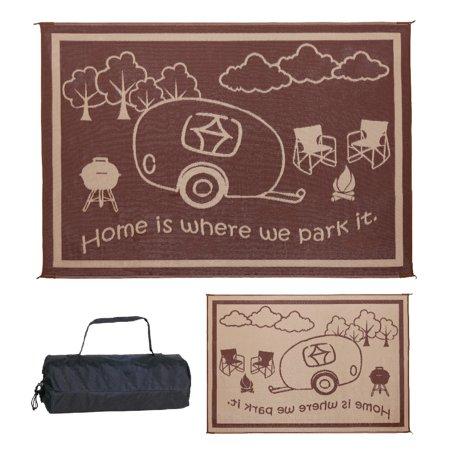 Ming's Mark 8' x 11' RV Home Outdoor Mat, "Home is Where We Park It", Brown / Beige (RH8117)