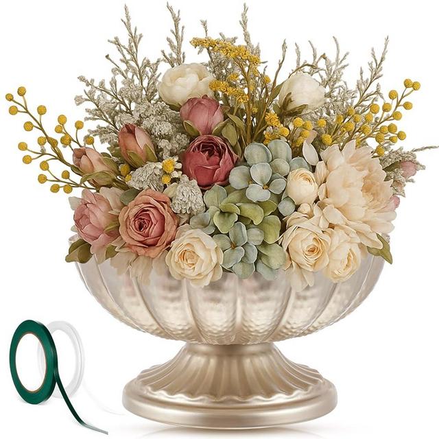 Ninehaoou 1 Pcs Metal Compote Bowl for Centerpiece Flower Holder Small Compote Vase Decorative Indoor Outdoor Flowers Fruits Plant for Valentine's Day Wedding Home Party Decoration (Silver)