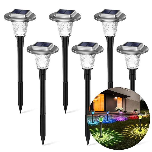 Solar Lights Outdoor, Sagargo 6 Pack Solar Path Lights, Auto Changing 7 Color Fade Mode/Warm White Garden Glass Lights, Waterproof Solar Powered Landscape Lights for Lawn, Patio, Yard, Walkway