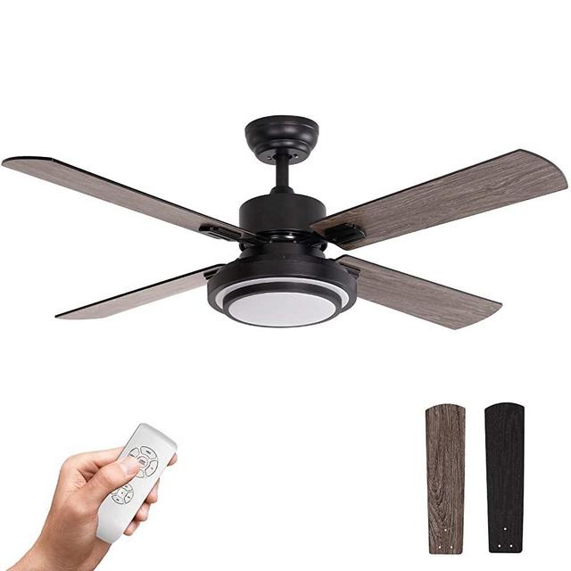 warmiplanet Ceiling Fan with Lights Remote Control, 52 Inch, Black (4-Blades)