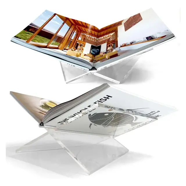 Large Clear Acrylic Book Stand 12.5"x9.5"x5.5”, Book Holder for Display & Reading Cookbooks, Art Books, Magazines Clear Large