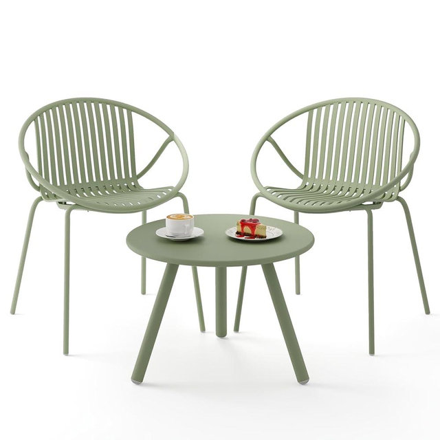 Tangkula 3 Pieces Bistro Set, All Weather PP Patio Conversation Set, Heavy-Duty Metal Frame Outdoor Acapulco Chair Set w/Round Coffee Table, 2 Chairs and Side Table Set for Deck, Balcony (Green)