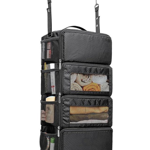 Vokelater Suitcase Organizer, Travel Luggage Organizer Hanging Shelves Packing Cube Organizer Closet/Collapsible Portable Travel Organizer for Carry-on, Black