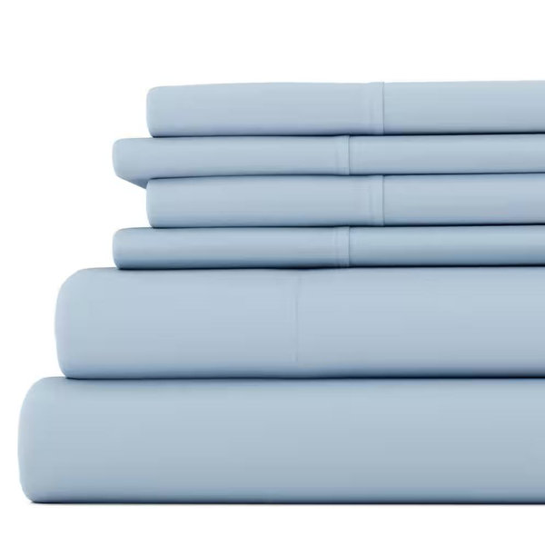 Becky Cameron Luxury Ultra Soft 6 Piece Solid Light Blue Microfiber King Sheet Set IEH-6PC-KING-LBLUE