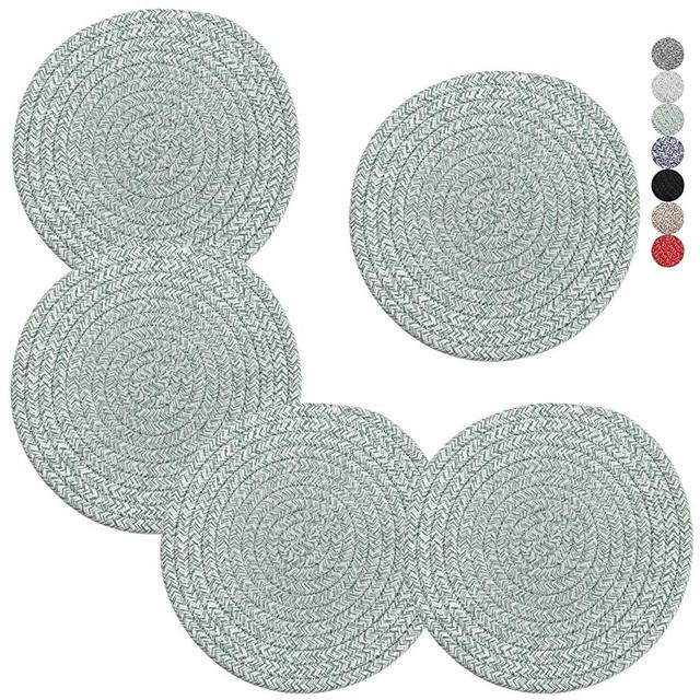 Trivets for Hot Pots and Pans 8 inches 5 Pcs, Trivet for Hot Dishes, Hot Pads for Kitchen Table, Large Coasters Cotton Mat to Protect Counter, Cooking Potholder Set (Green, 5)