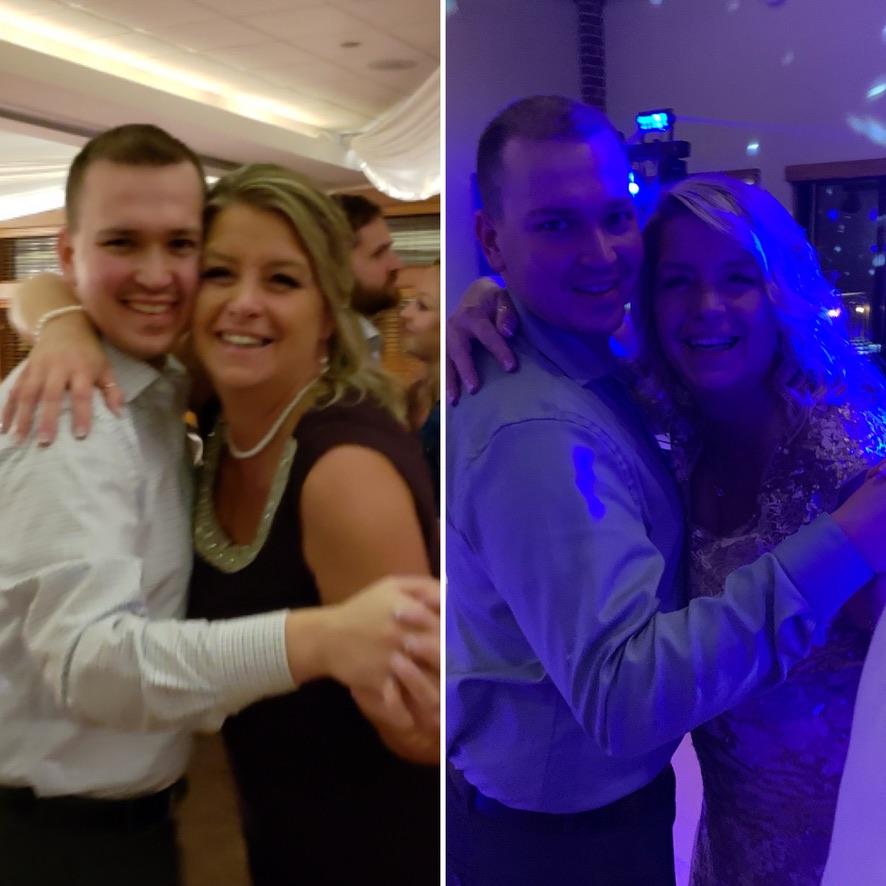 Matt and Aubrey's mom dancing at her brother's weddings. On the left: Max's wedding. On the right: Tim's wedding!