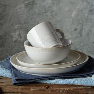 Natural Canvas Chevron Textured Coupe Dinner Plate