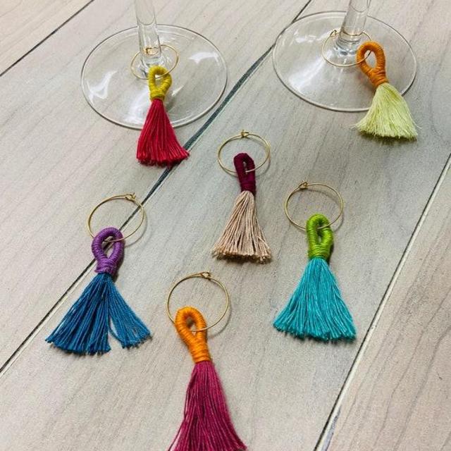 Set of 6 Tassel Wine Charms, Wine Charms, Gold Wine Charms, Wine Tags, Bachelorette Party, Bachelorette Decor, Hosting Gift, Wine Lover Gift