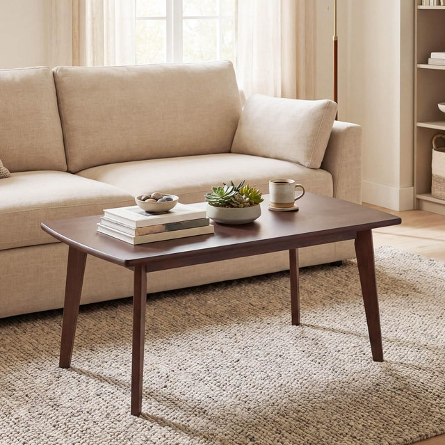 Costway 34.5” Solid Wood Coffee Table with Tapered Legs, Low Cocktail Table for Home Office