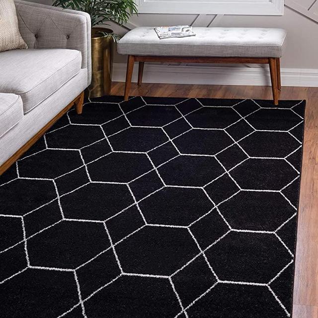 Unique Loom Trellis Frieze Collection Lattice Moroccan Geometric Modern Black Area Rug (6' 0 x 9' 0)