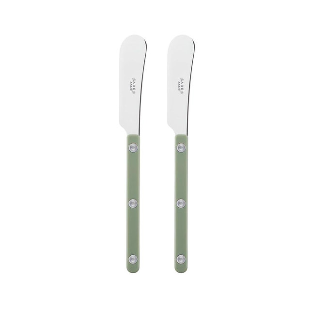 Sabre Paris - Set of 2 Spreader Knives 5.5 inches - Bistrot Collection - Perfect for Butter, Tapenades, Spreads - Stainless Steel & Nylon - Dishwasher Safe - Asparagus - Brilliant Finish