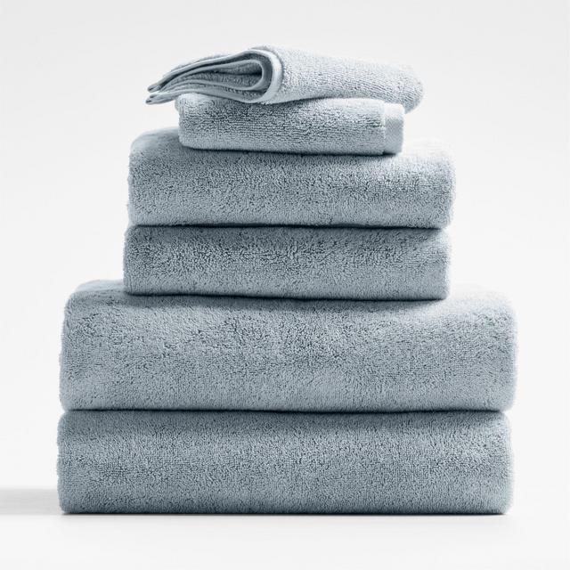 Organic Turkish Cotton 800-Gram Mist Blue Towels, Set of 6