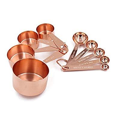 Copper Gram Copper Measuring Cups and Measuring Spoons Set of 9 Rustic Kitchen Accessories | Liquid or Dry Ingredients