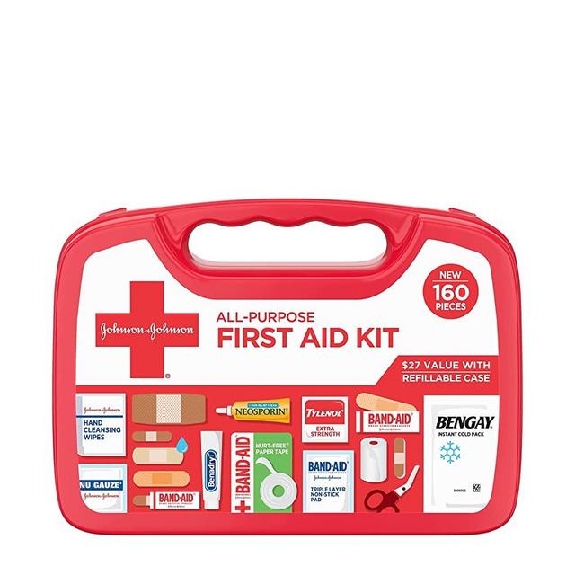 Johnson & Johnson All-Purpose Portable Compact Emergency First Aid Kit, 160 pc