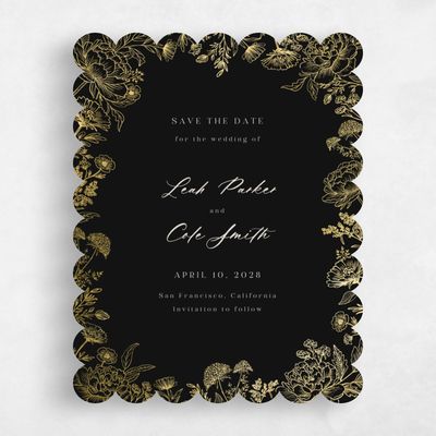 Black Scalloped Wedding Save the Date - Vicenza Portrait Foil
