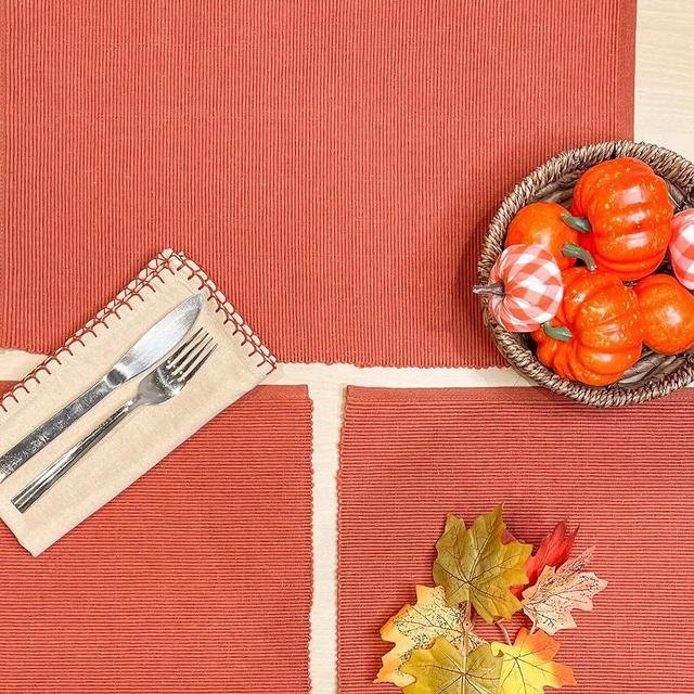 CHARDIN HOME Recycled Cotton Rust Placemats, Set of 6 Ribbed placemats 13x19 Inches, Great for Everyday Usage, Parties, Holiday Dinners and More.