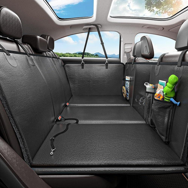 MYJAQI Back Seat Extender for Dogs - Waterproof Dog Car Seat Cover for Back Seat with Hard Bottom - 2024 Upgraded Material! Anti-Scratch! Safer! Easy to Use & Clean -Black