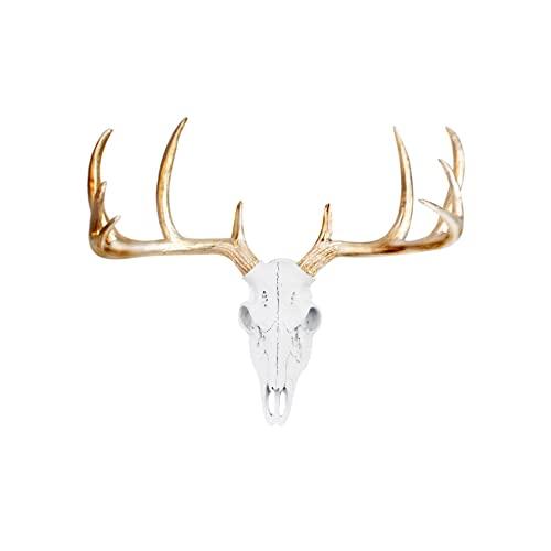 WALL CHARMERS Mini White + Gold Antler Faux Deer Skull - 16" Faux Taxidermy Animal Head Wall Decor - Handmade Farmhouse Decor