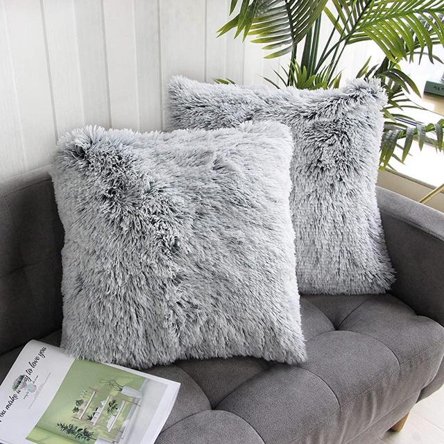 Uhomy 2 Packs Home Decorative Luxury Series Super Soft Faux Fur Throw Pillow Cover Cushion Case for Sofa or Bed Gray Ombre 20x20 Inch 50x50 cm