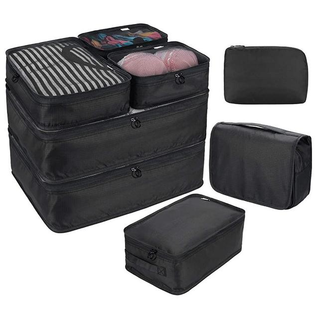 DIMJ Packing Cubes for Travel, 8 Pcs Travel Cubes for Suitcase Lightweight Travel Essential Bag with Large Toiletries Bag for Clothes Shoes Cosmetics Toiletries (Black)