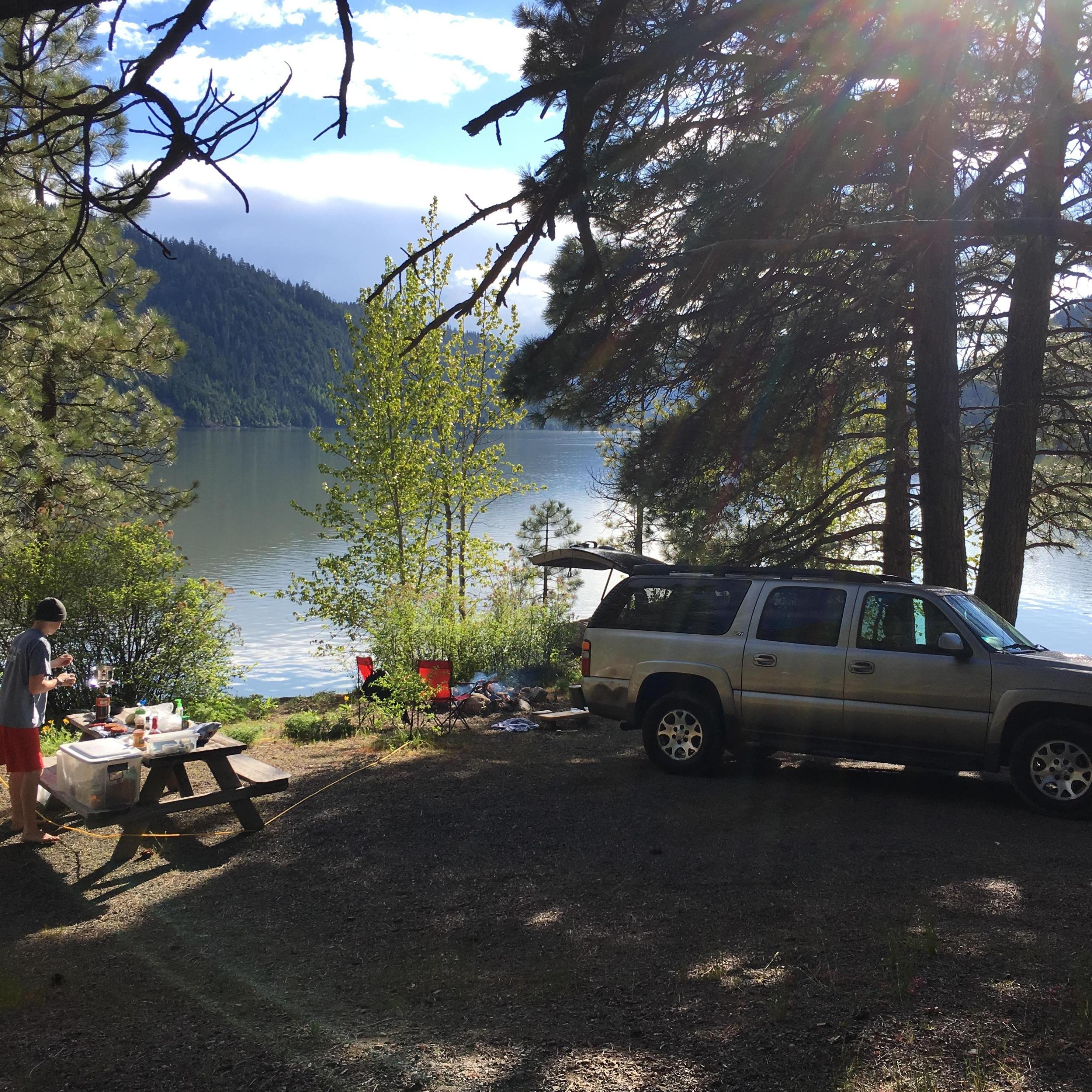 One of our first camping trips, Rimrock, Washington.