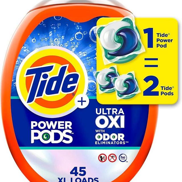 Tide Ultra OXI Power PODS with Odor Eliminators Laundry Detergent Pacs 45 Count For Visible and Invisible Dirt