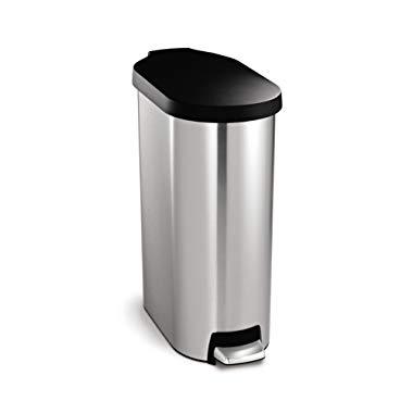 simplehuman 45 Liter / 12 Gallon Slim Step Trash Can, Brushed Stainless Steel with Plastic Lid