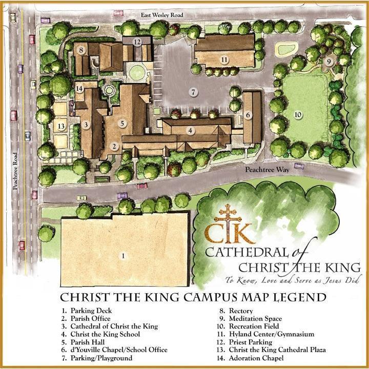 Diagram of the Cathedral of Christ the King 
#1 is the parking that guests are asked to utilize
#13 is handicapped accessible parking