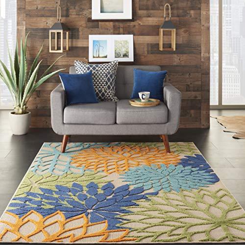 Nourison Aloha Indoor/Outdoor Floral Blue Multicolor 5'3" x 7'5" Area Rug (5'x8')