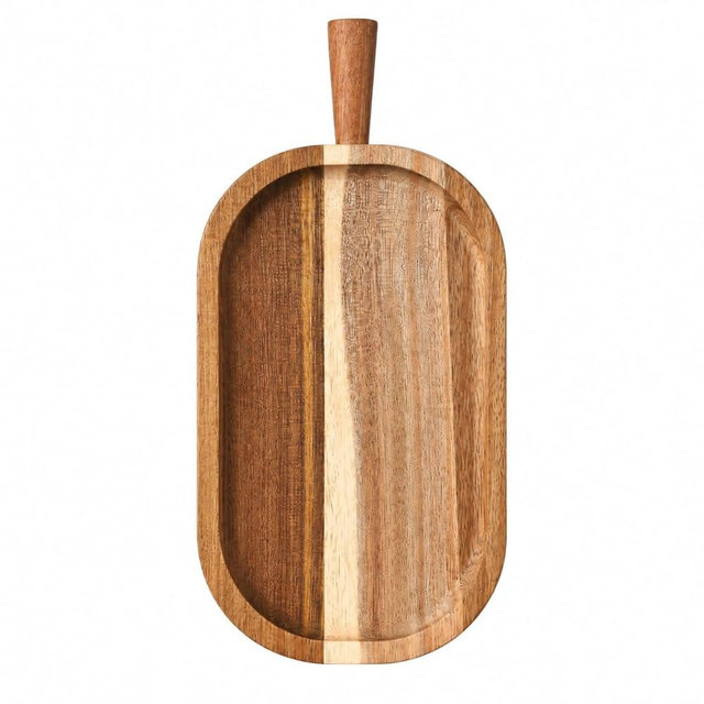 Ferrochef Acacia Wood Serving Board with Raised Tapered Handle, Small Charcuterie Board for Two, Rectangular Cheese Tray for Snacks, Fruit, Meat, Bread, Appetizer, Mom Gift(12''l X 5.75''w X 1''d)