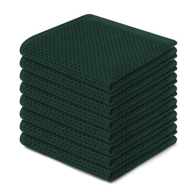 Homaxy 100% Cotton Waffle Weave Kitchen Dish Cloths, Ultra Soft Absorbent Quick Drying Dish Towels, 12 x 12 Inches, 8-Pack, Blackish Green