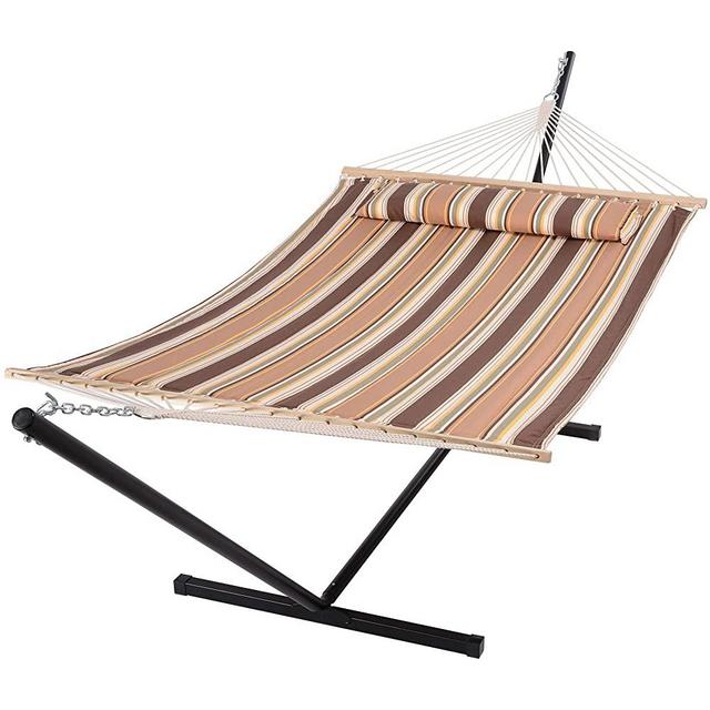 SUNCREAT Hammocks Portable Hammock with Stand, 2 Person Outdoor Hammock, Max 475lbs Capacity, Brown Stripes