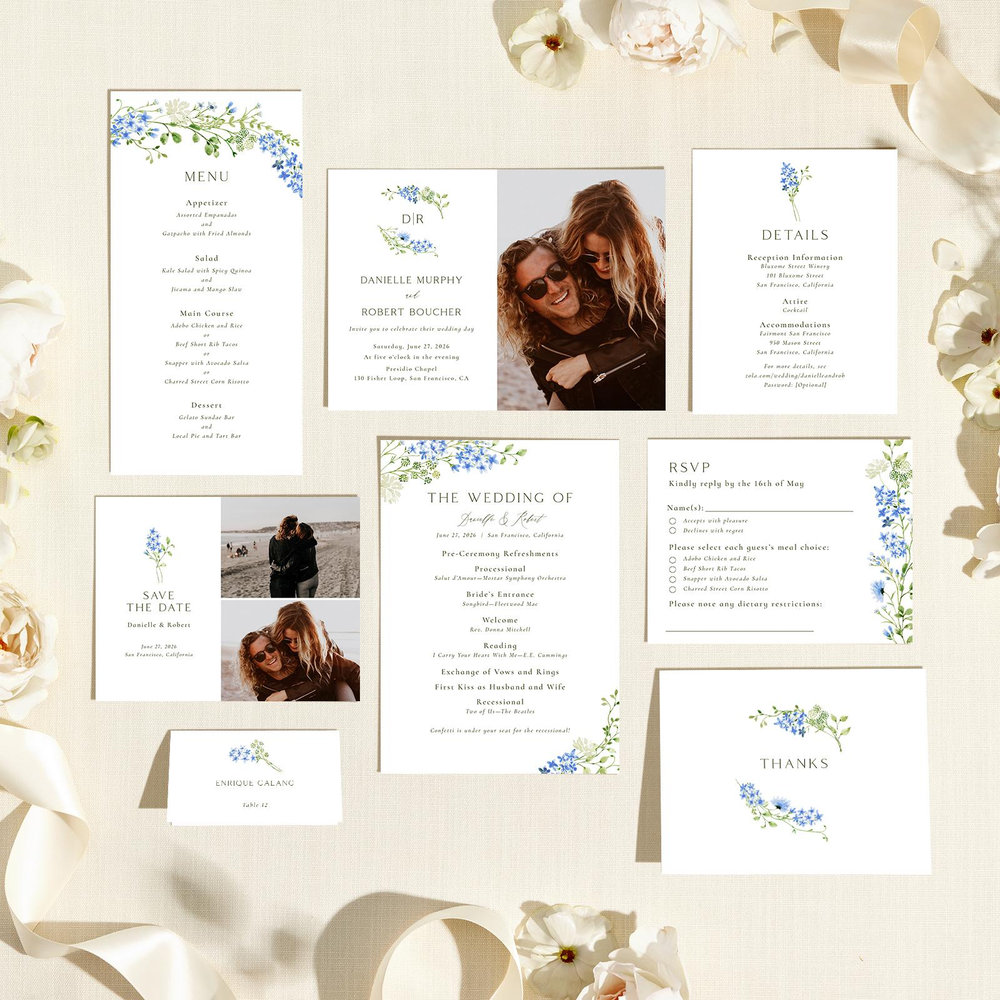 Rydal | Cornflower Blue | Zola Wedding Menus