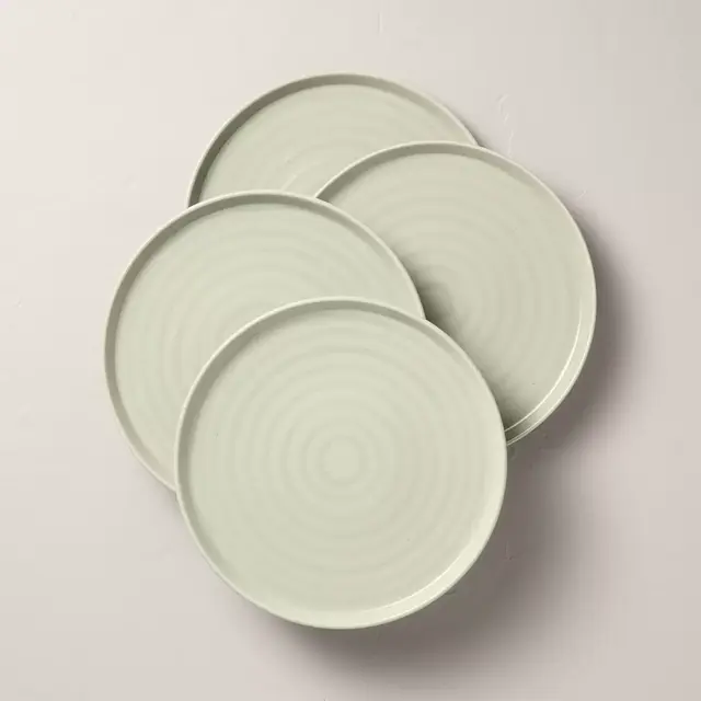 4pk 10" Flared Brim Stoneware Dinner Plate Serene Green - Hearth & Hand™ with Magnolia
