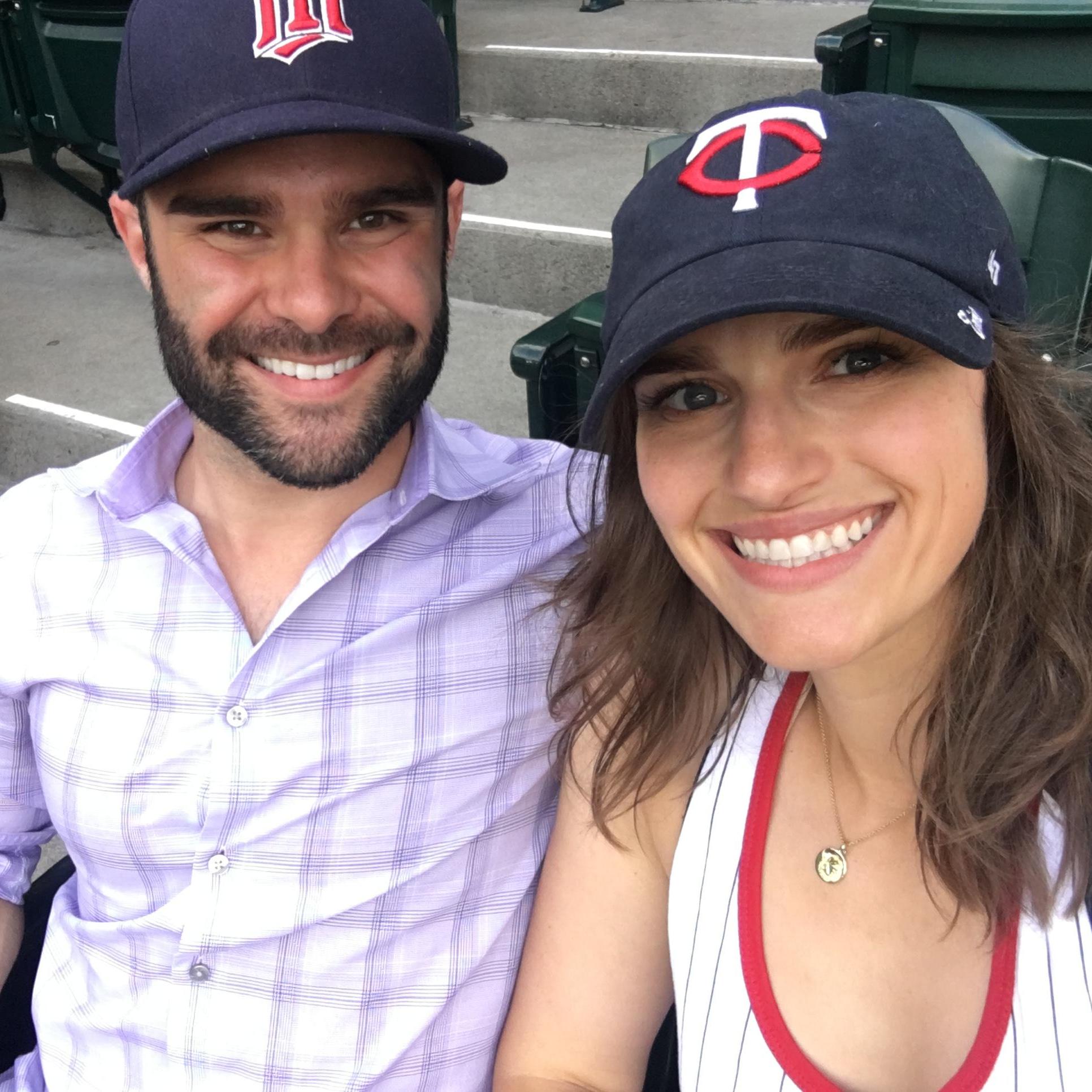 The moment before Craig caught a fly ball and we closed on our house at the Twins and M's game.