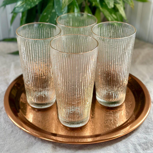 Set of 4 Jeannette Finlandia Tree Bark Large Tumblers/Glasses, Bark-Like Texture, MCM, Mid Century, Vintage