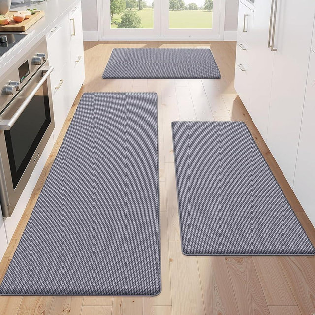 KitchenClouds Kitchen Mats for Floor,3PCS Kitchen Rugs,Non Slip Anti Fatigue for Kitchen Floor,Waterproof Kitchen Sink Mat,Cushioned Standing and Comfort Mats for Office,Grey