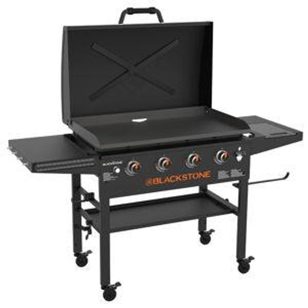 Blackstone Original 4-Burner 36" Propane Omnivore Outdoor Griddle with Hood and Folding Side Shelves