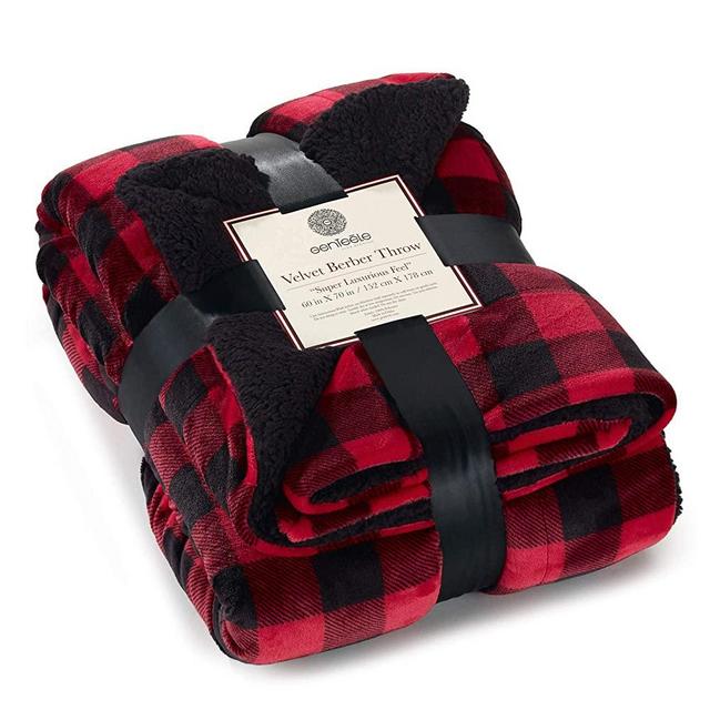 Genteele Sherpa Throw Blanket Super Soft Reversible Ultra Luxurious Plush Blanket (60 inches x 70 inches, Buffalo Check Red/Black)