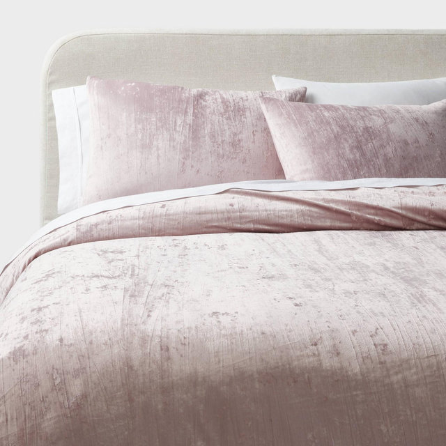 3pc King Luxe Distressed Crinkle Velvet Duvet Cover & Sham Set Mauve - Threshold™