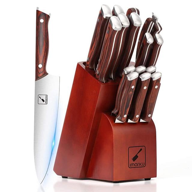 Knife Set, imarku 16-Piece Professional Kitchen Knife Set with Block Wooden, Knife Sharpener for Chef Knife Set, German Stainless Steel Kitchen Knives.
